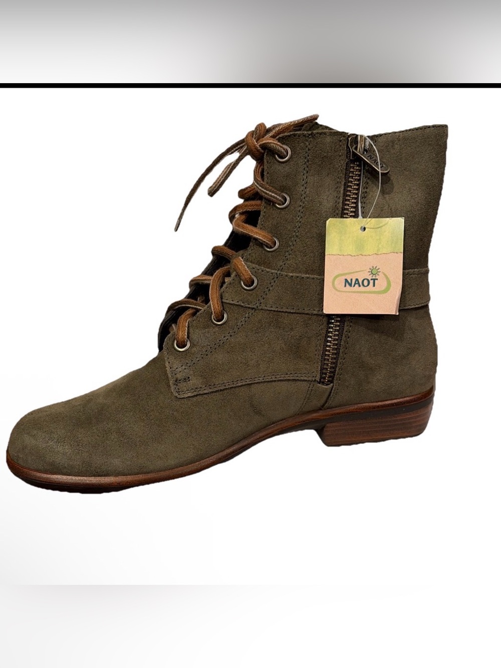 Naot Boots Women's 37 (US 6-6.5) Lace Up Alize Boots Green Almond NEW